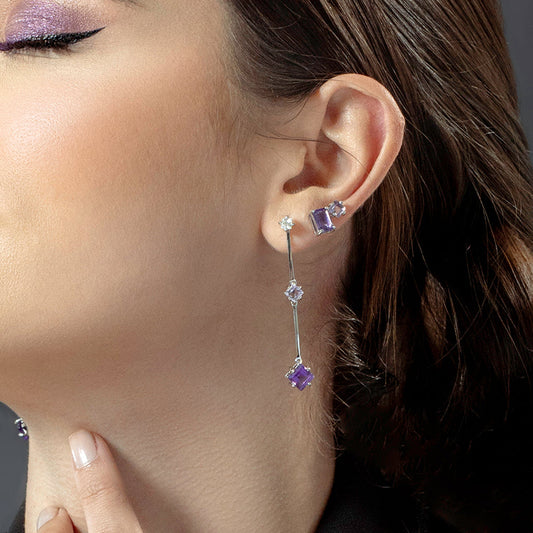 Brinco Colorful em Prata com Ametista Duplo