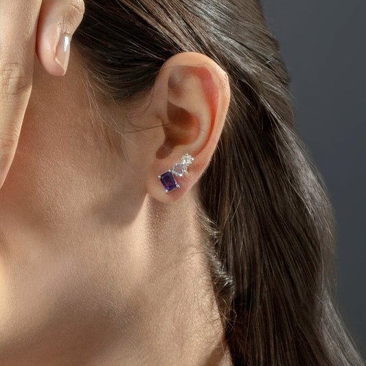Brinco Colorful em Prata com Ametistas Triplo
