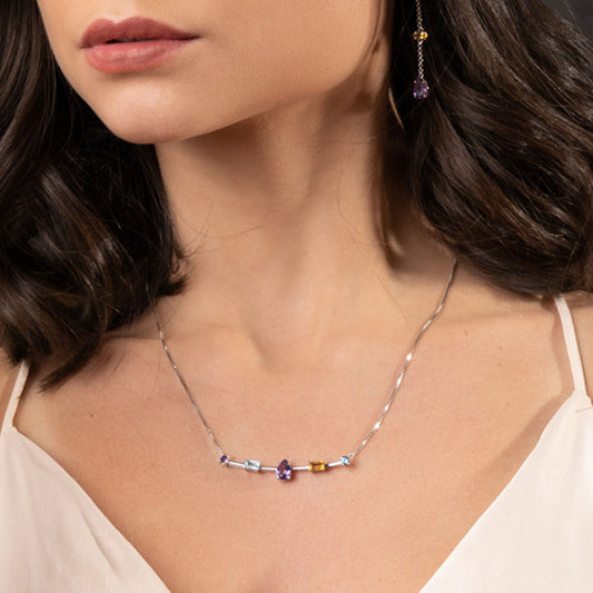 Colar Colorful em Prata com Topázios, Citrino e Ametista - JFY
