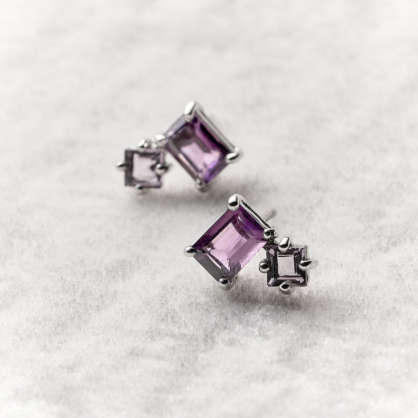 Brinco Colorful em Prata com Ametista Duplo