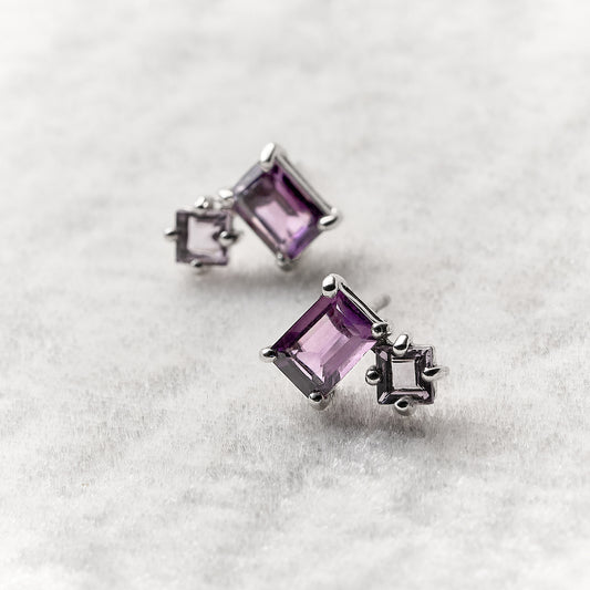 Brinco Colorful em Prata com Ametista Duplo