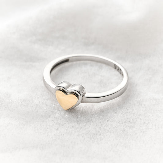 Anel Romantic em Prata com detalhe em Ouro Amarelo - JFY - Coração