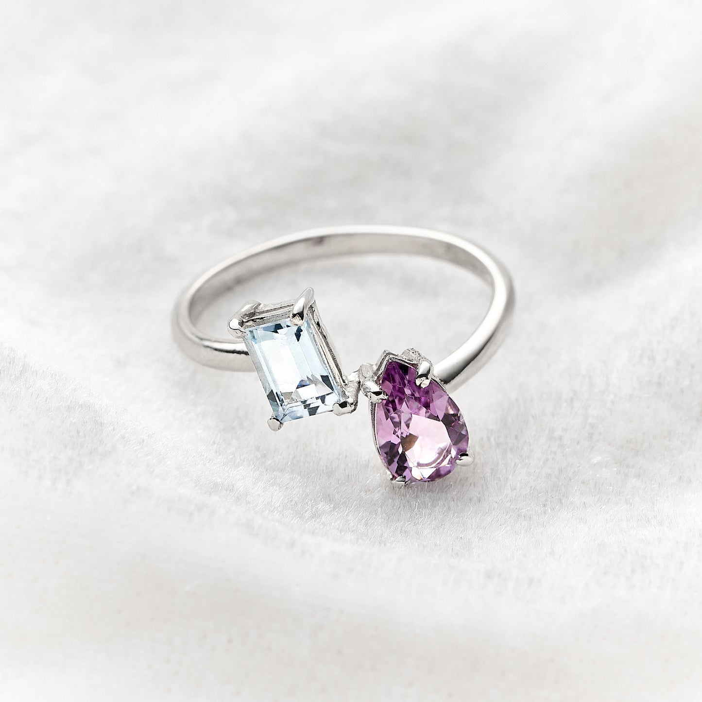 Anel Colorful em Prata com Topázio Sky e Ametista