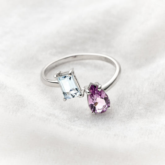 Anel Colorful em Prata com Topázio Sky e Ametista