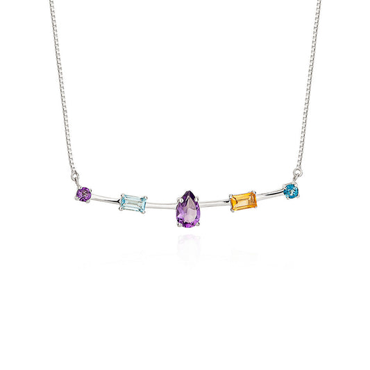Colar Colorful em Prata com Topázios, Citrino e Ametista - JFY