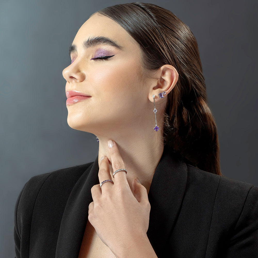 Brinco Colorful com Ametistas Longo