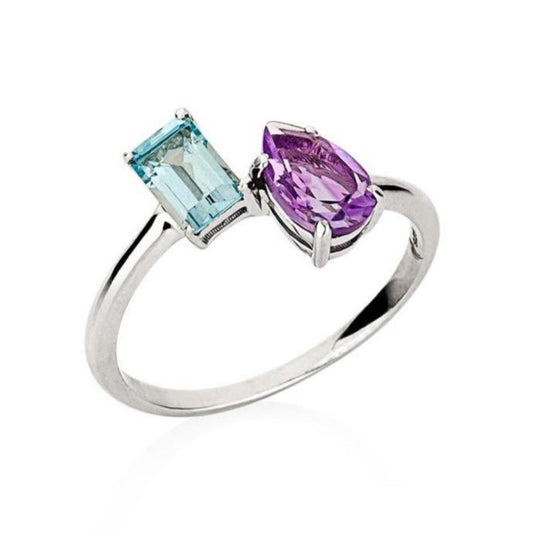 Anel Colorful em Prata com Topázio Sky e Ametista - JFY