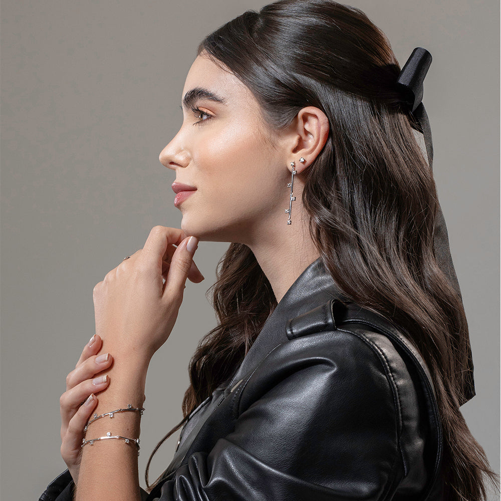 Brinco Sparkles em Prata com Topázio Branco