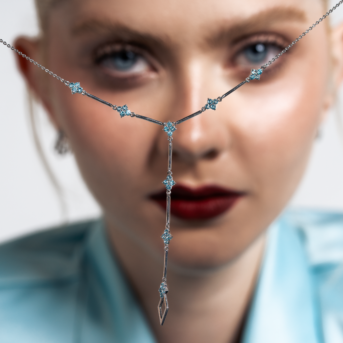 Colar Topázio SKY Prata Estilo Gravata