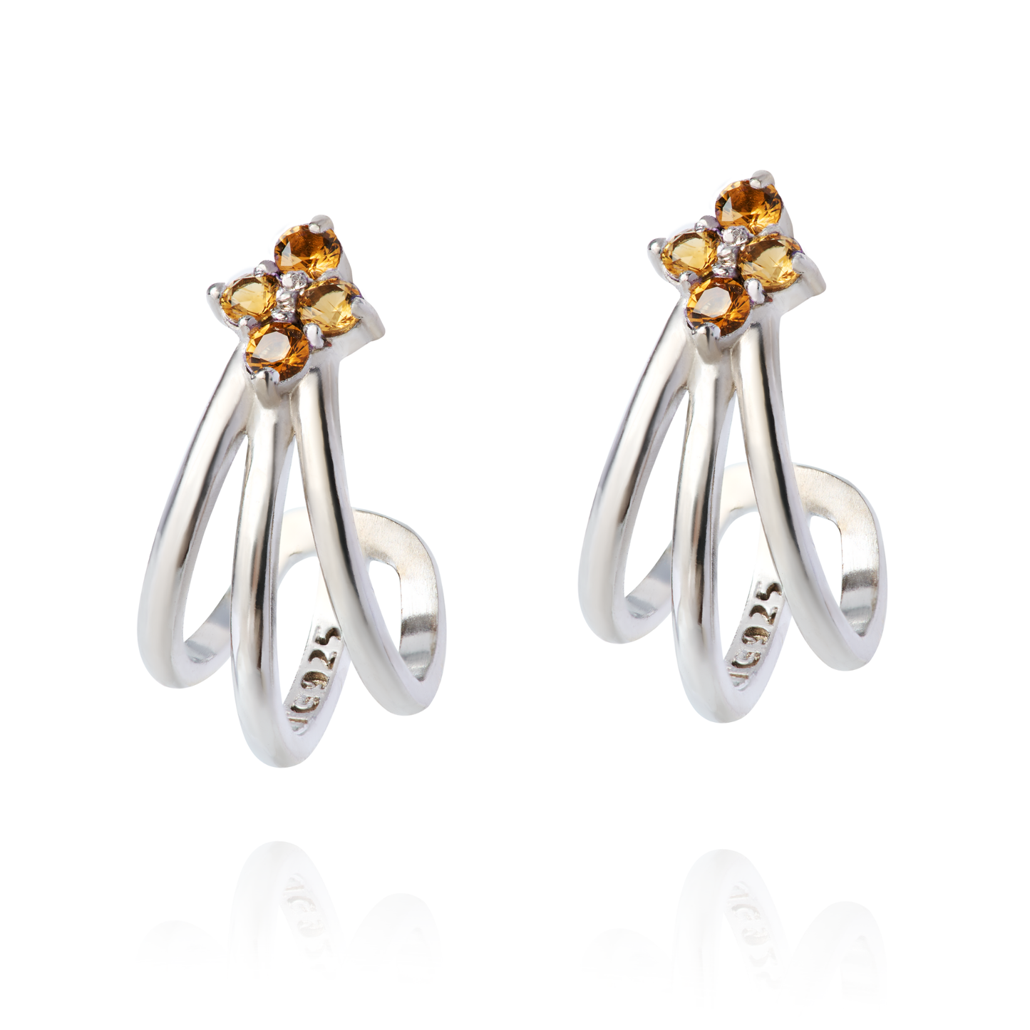 Brinco Citrino Prata Meia Argola