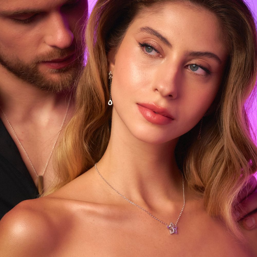 Colar Lilac em Prata com Topázio Incolor