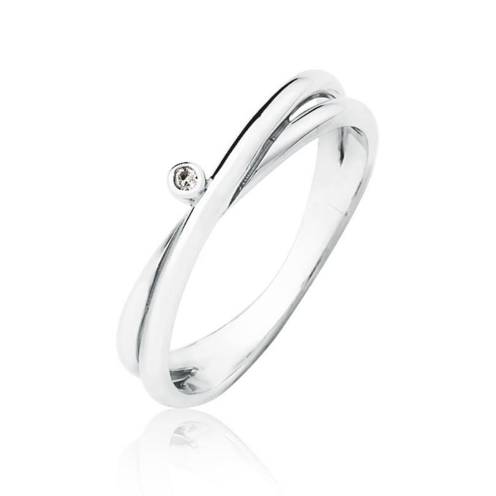 Anel Twinkle em Prata com Diamante - design transversal