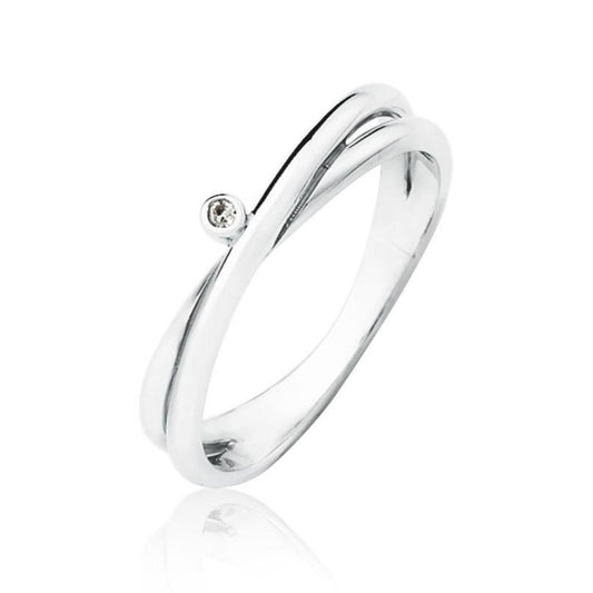Anel Twinkle em Prata com Diamante - design transversal