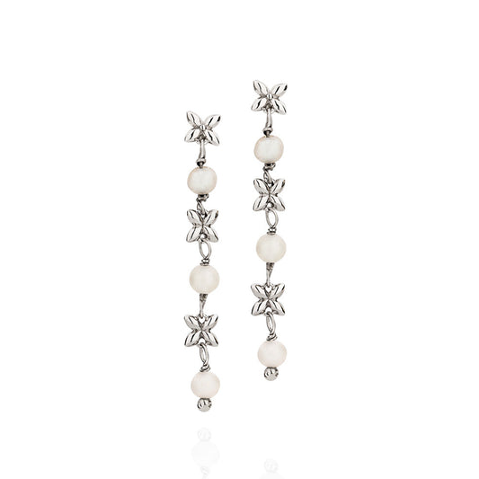 Brinco Jasmim com Pérolas em Prata Médio