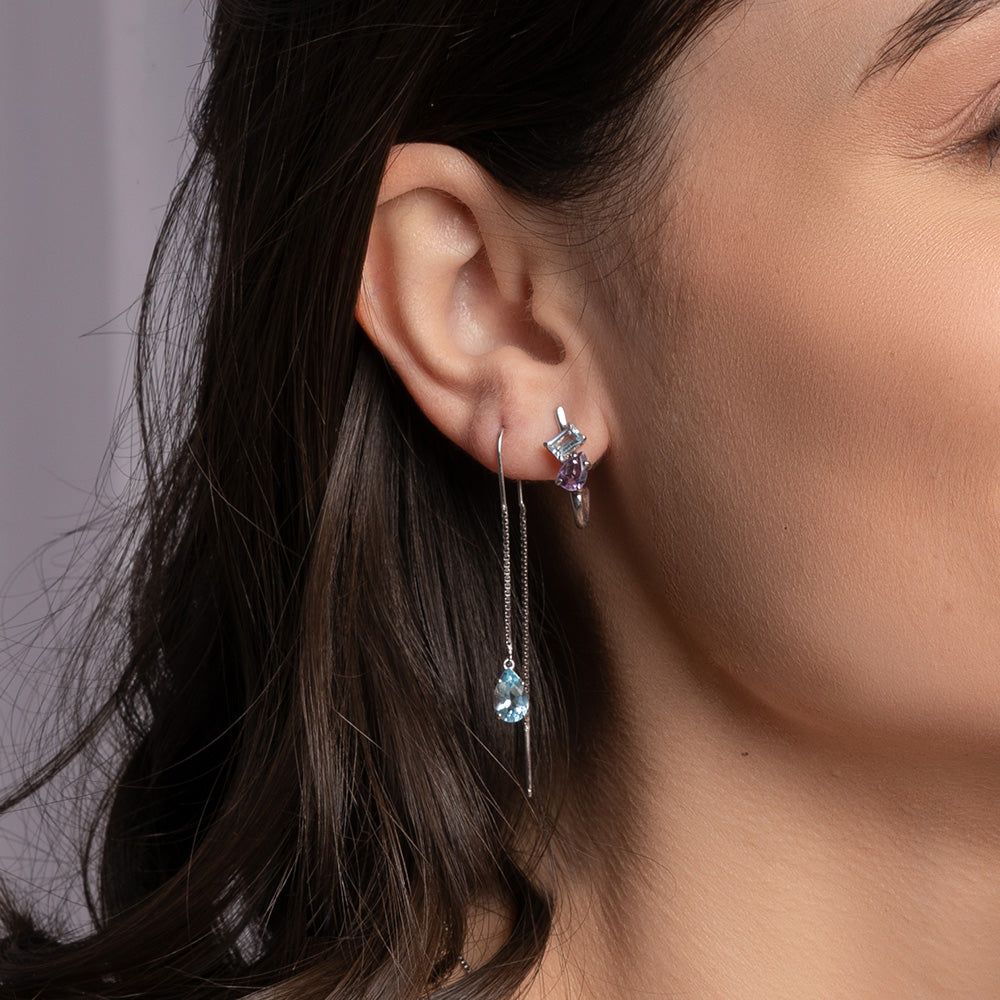 Brinco Colorful em Prata com Topázio Sky e Ametista - JFY