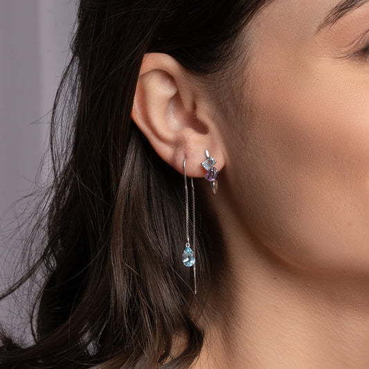 Brinco Colorful em Prata com Topázio Sky e Ametista - JFY